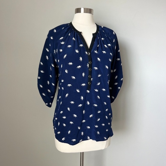Yumi Kim Elephant Print 100% Silk Blouse Size Medium - Picture 4 of 15